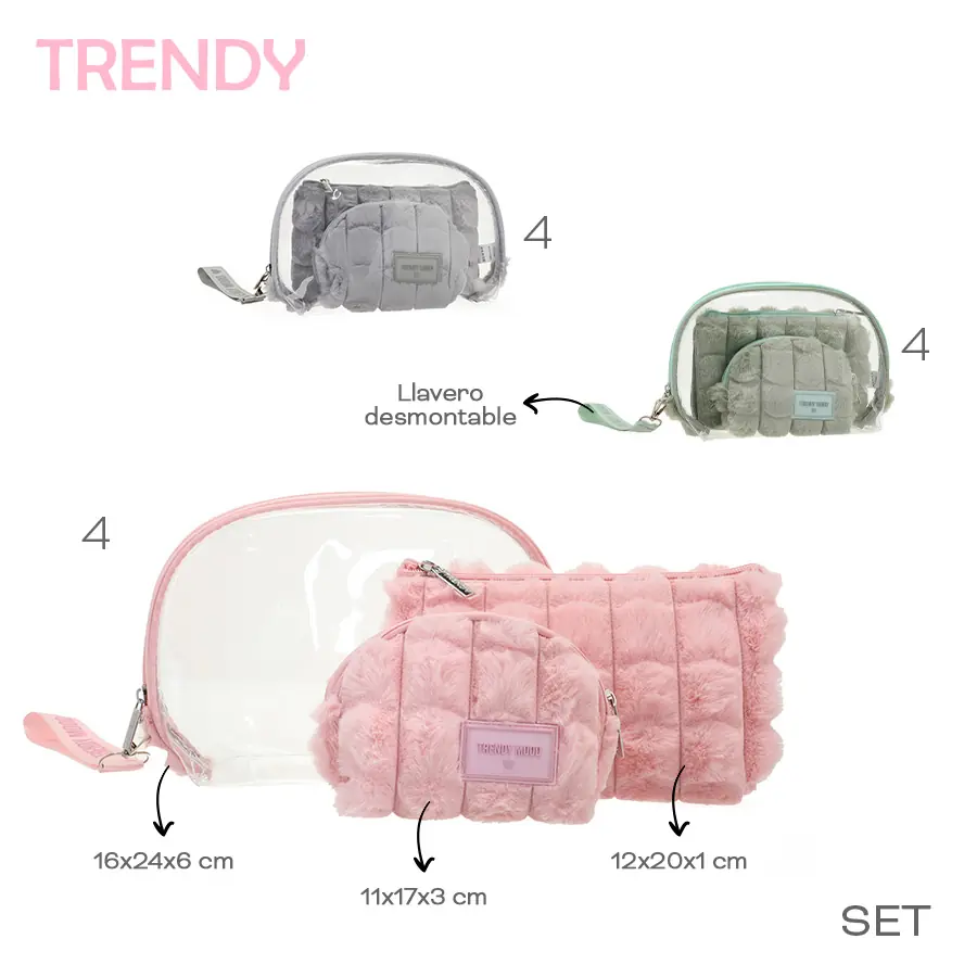 Portacosméticos Trendy Set x3 PVC + Nylon 24x16x6cm Marroquinería