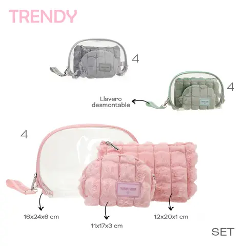Portacosméticos Trendy Set x3 PVC + Nylon 24x16x6cm Marroquinería