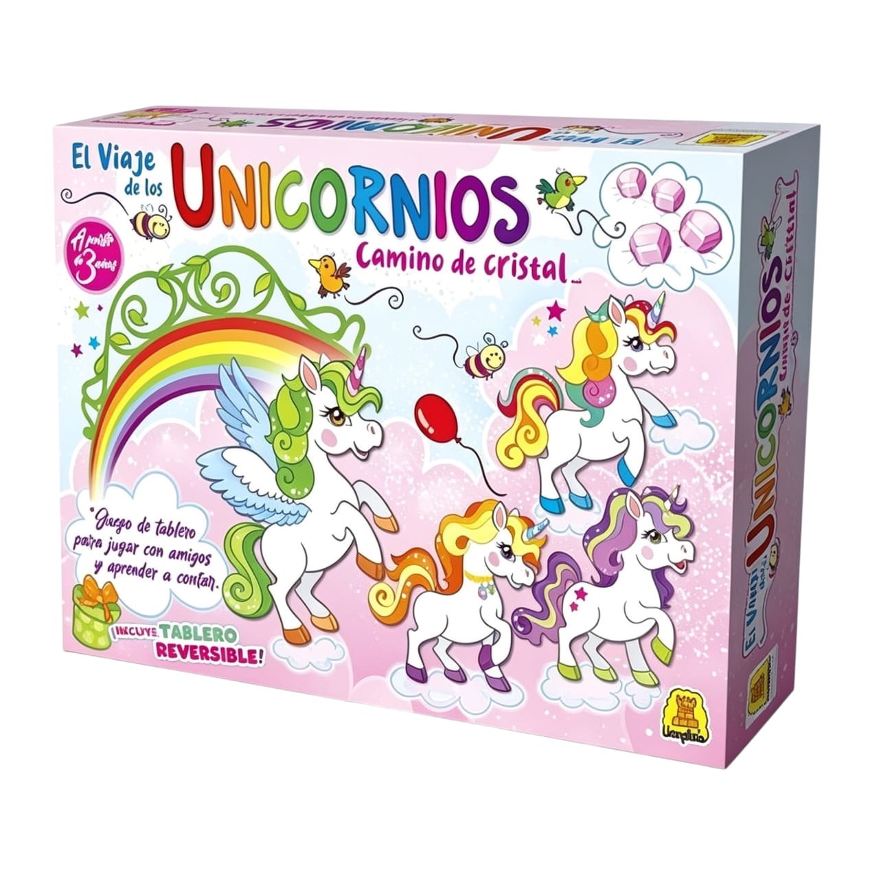 IM217 - unicornios Camino de cristal Edad: a partir de 3 años Participantes: 2 a 4 Medidas de la caja: 27 x 19.5 x 6 cm Juego de tablero con recorrido. (JUEGO NO TRADICIONAL CAJA X 8)