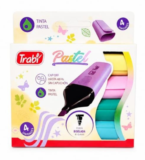 Resaltador Trabi Pastel High Texter x4 Surtido Punta Biselada