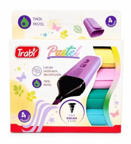 RESP x4- Resaltador X 4 Pastel High Texter Trabi surtido PUNTA BISELADA