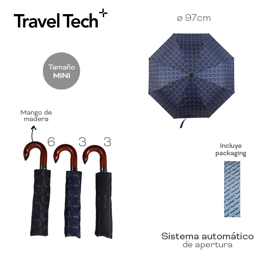 Paraguas Travel Tech Mini Sistema Automático 97cm Nylon