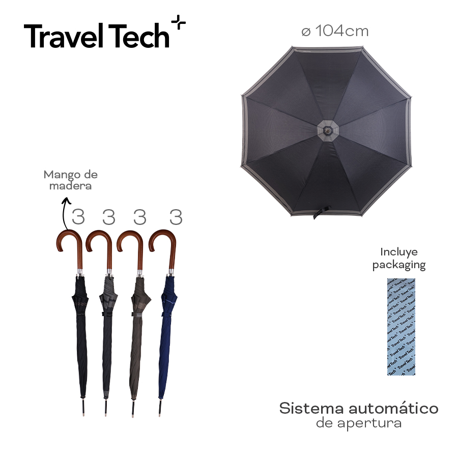 Paraguas Travel Tech Largo Sistema Automático 104cm Nylon