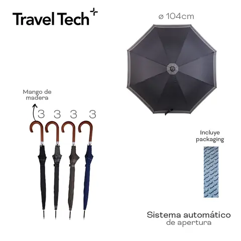 Paraguas Travel Tech Largo Sistema Automático 104cm Nylon