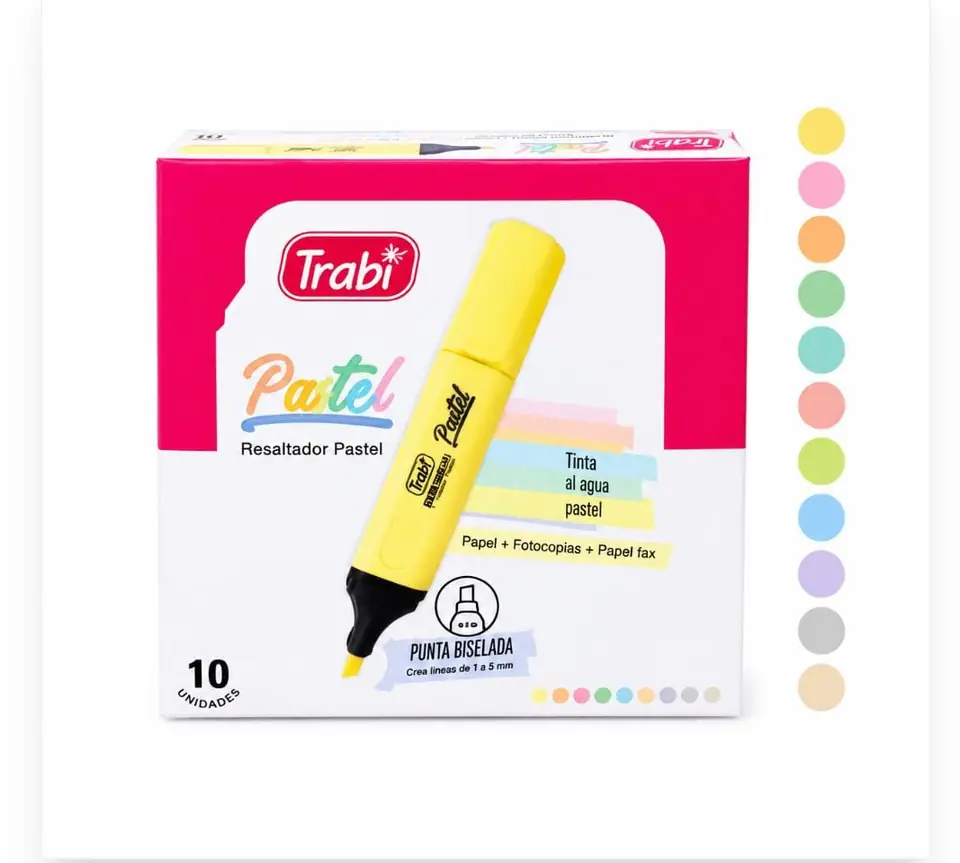Resaltador Trabi Pastel High Texter Punta Biselada Surtido Caja x10