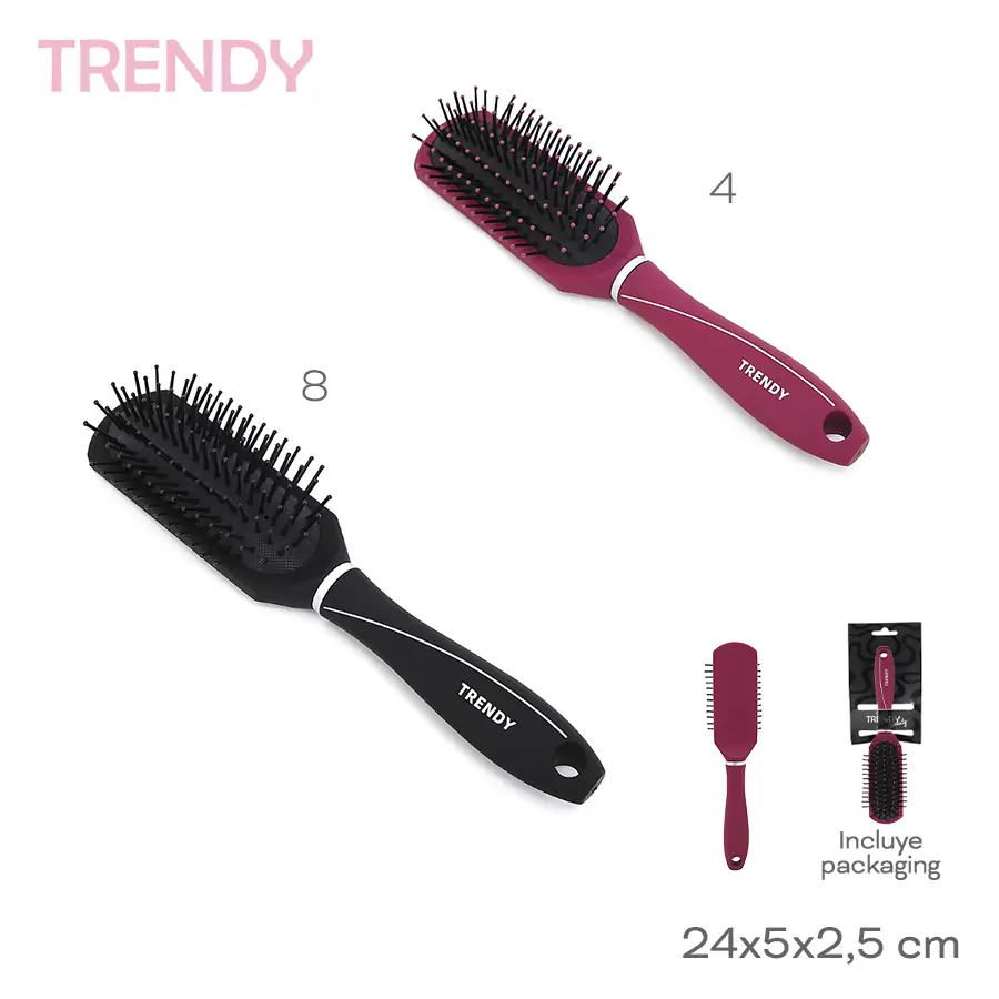 Cepillo Trendy 24cm 5cm 2,5cm Plastico Negro Bordo Packaging