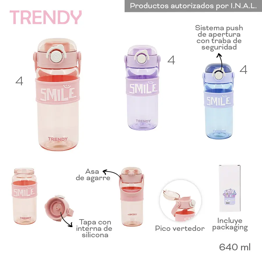 Botella Trendy 640ml Niños Plastico Pico Vertedor Packaging