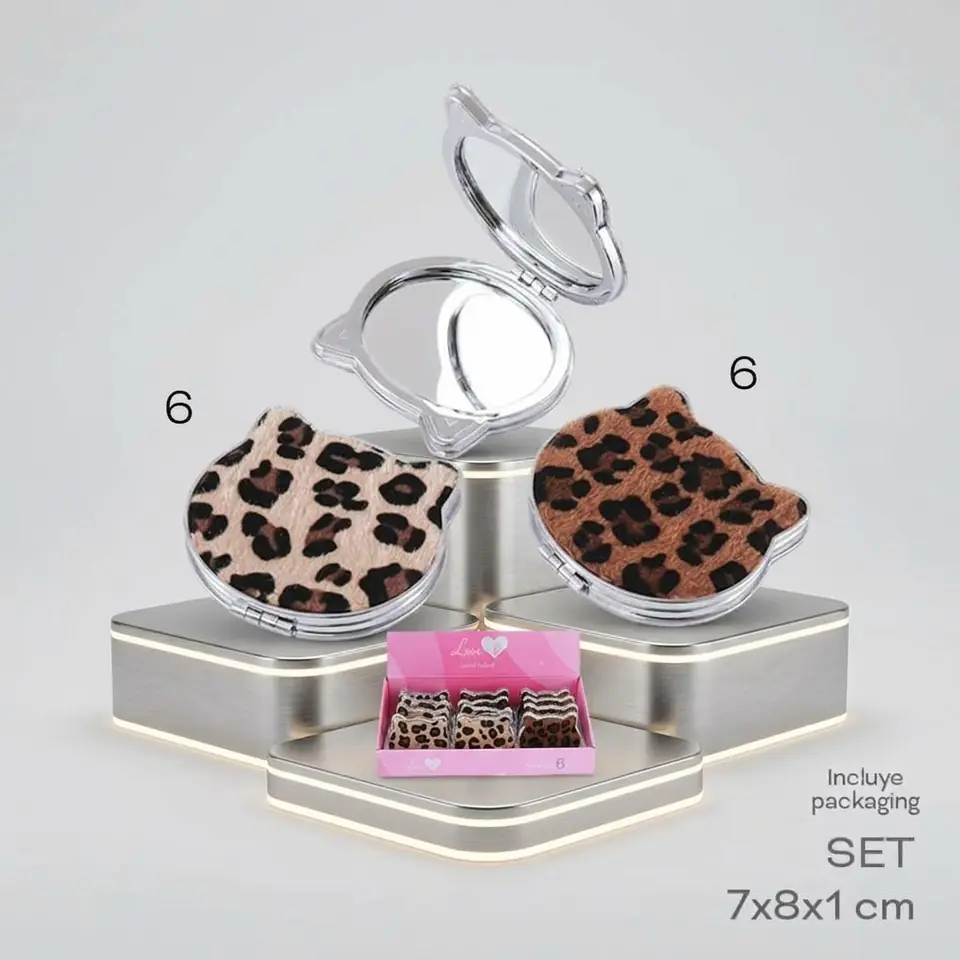 Espejos Doble 7cm 8cm 1cm Piel Sintetica Animal Print Set Packaging