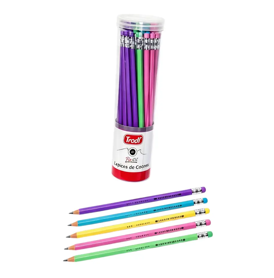 Lapiz Trabi Grafito HB Tubo x36 Cuerpo Pastel C/Goma Hexagonal