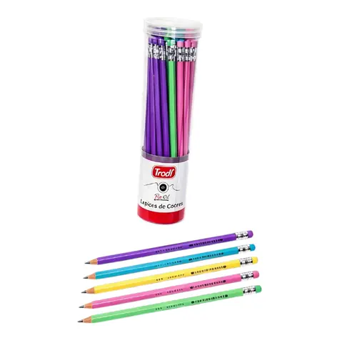 Lapiz Trabi Grafito HB Tubo x36 Cuerpo Pastel C/Goma Hexagonal