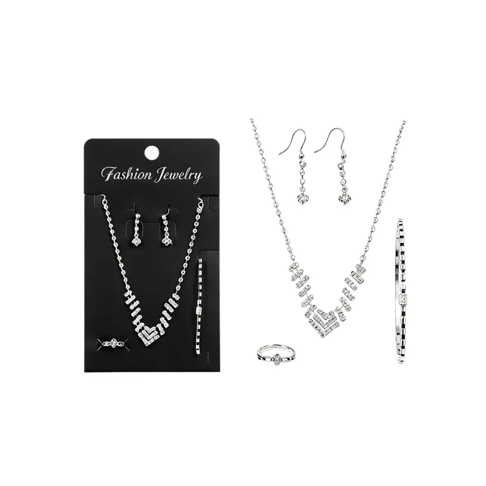 Set Bijou Collar Aros Pulsera Anillo Fantasia Brillo 4 Piezas