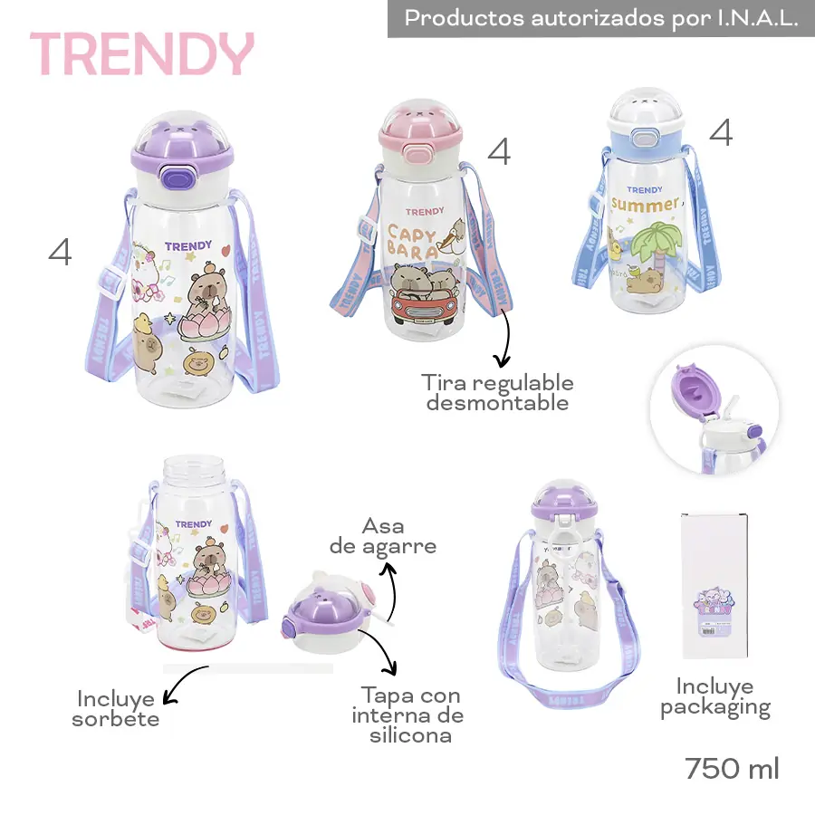 Botella Trendy 750ml Niños Plastico Tira Sorbete Packaging