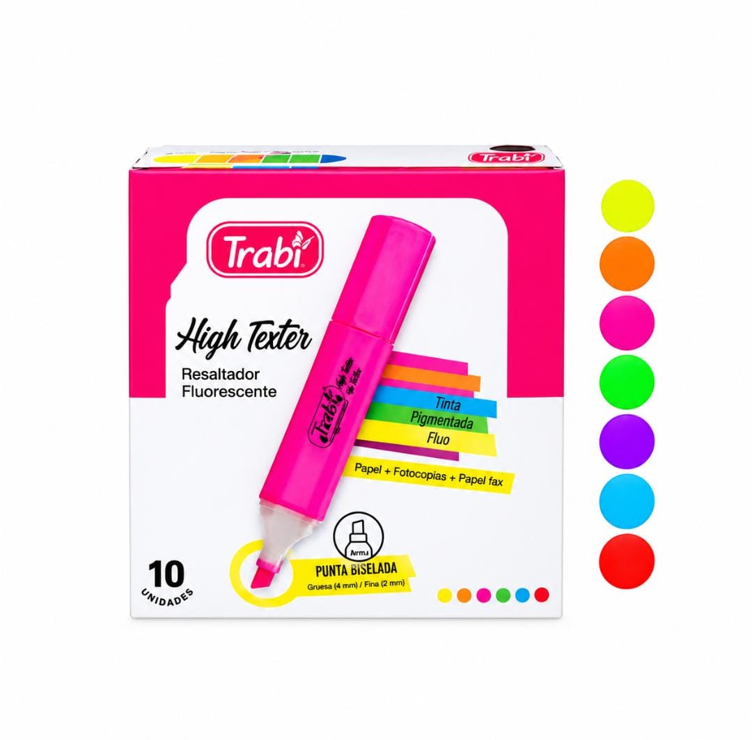RESF- RESALTADOR TRABI FLUO HIGH TEXTER CAJA X10 PRECIO X UNIDAD $553 , 7 COLORES