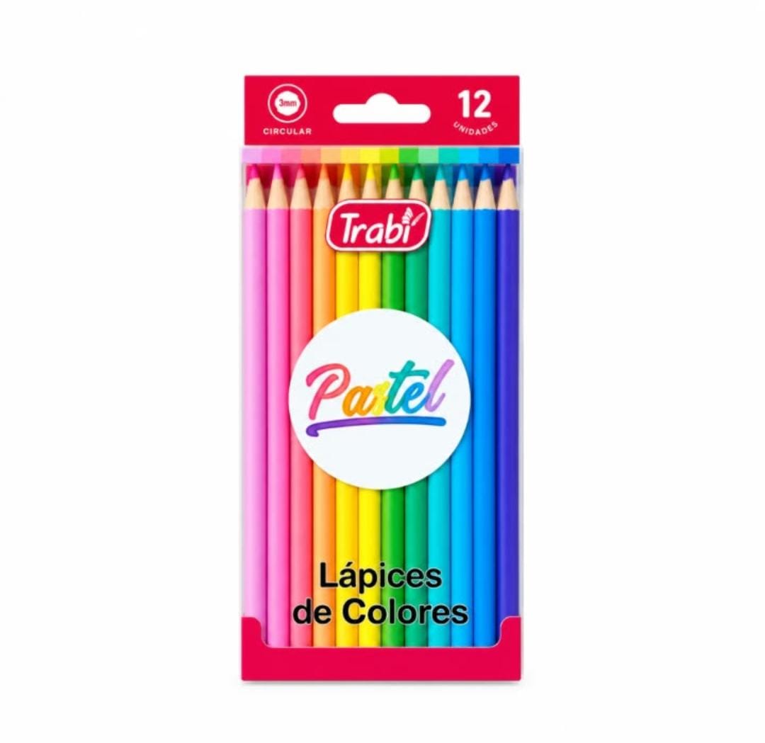 Lapiz Trabi Madera Pastel Surt x12 Largo Estuche Pet