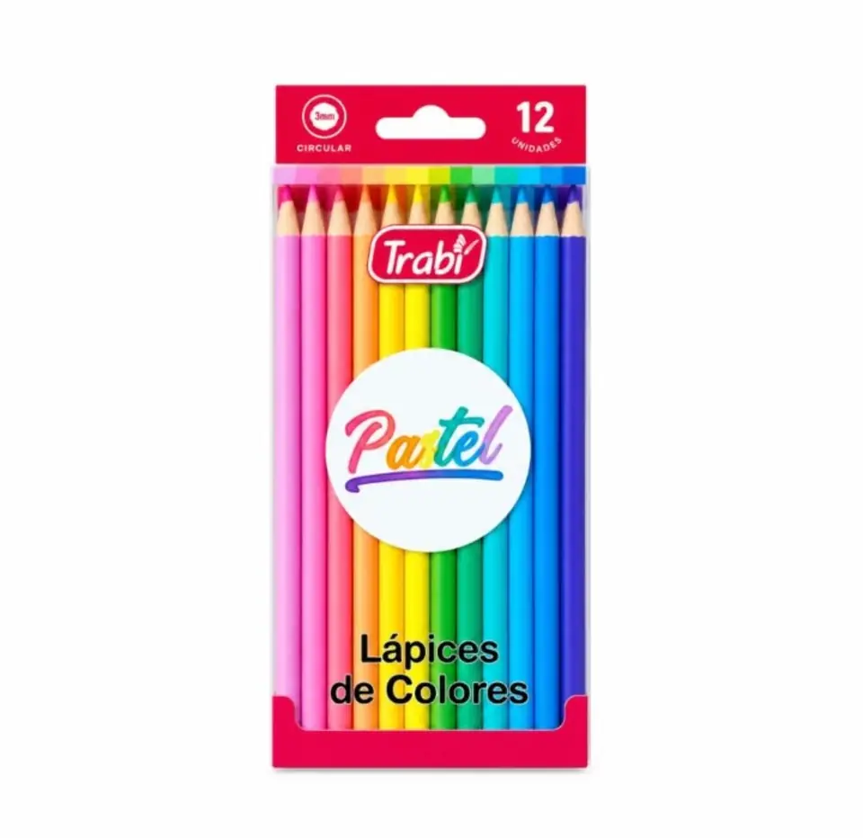 Lapiz Trabi Madera Pastel Surt x12 Largo Estuche Pet