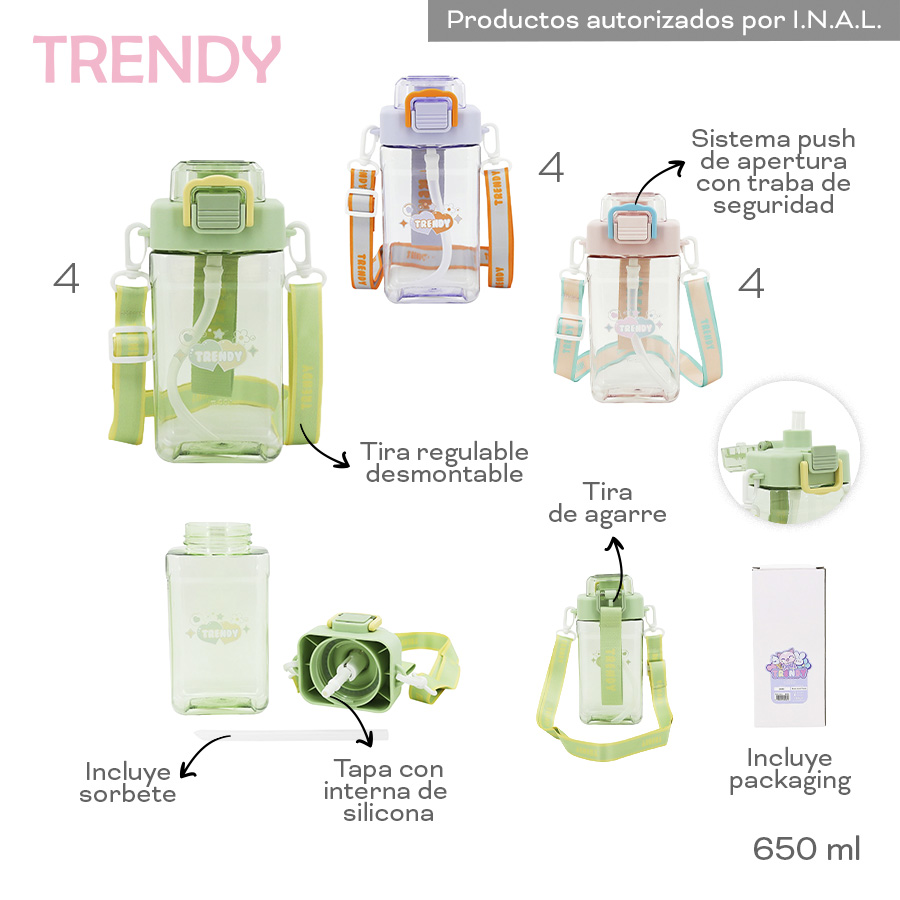 Botella Trendy 650ml Niños Plastico Push Packaging