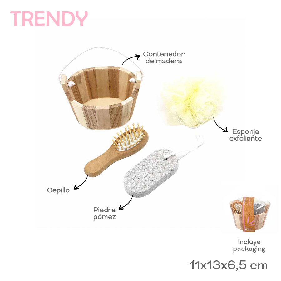 Set Baño Trendy 11cm 13cm 6,5cm Madera Esponja Goma Nylon