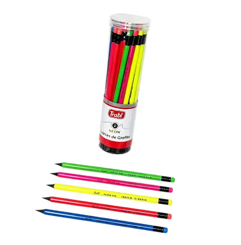Lapiz Trabi Grafito HB Tubo x36 Cuerpo Fluo C/Goma Redondo