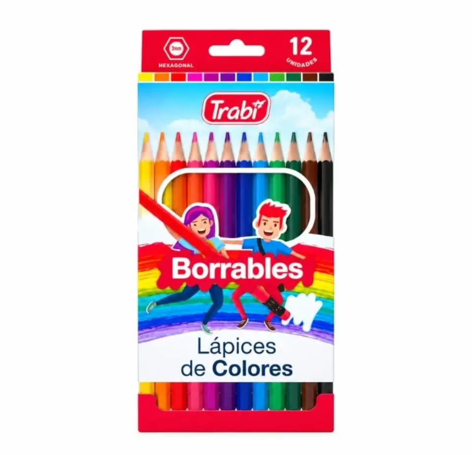 Lapiz Trabi Color Borrable Surt x12 Largo Hexagonal