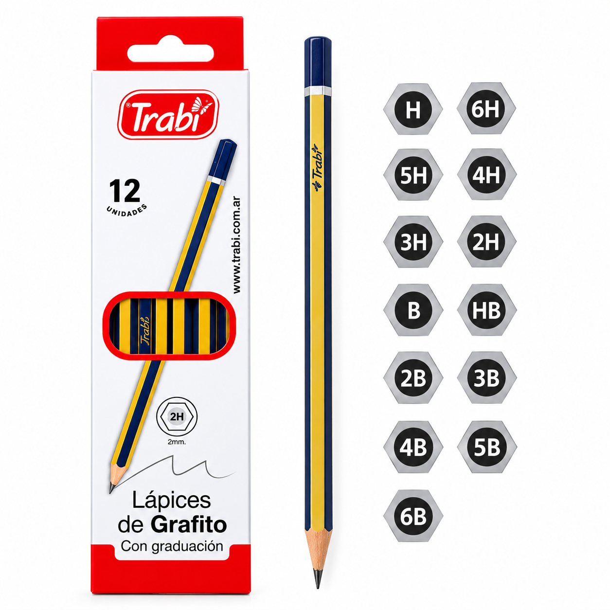 Lapiz Trabi x12 Grafito Madera Graduado Hexagonal