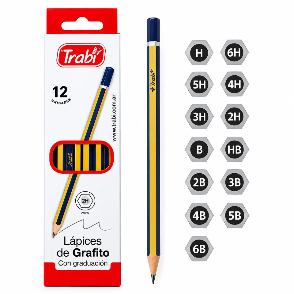 Lapiz Trabi x12 Grafito Madera Graduado Hexagonal