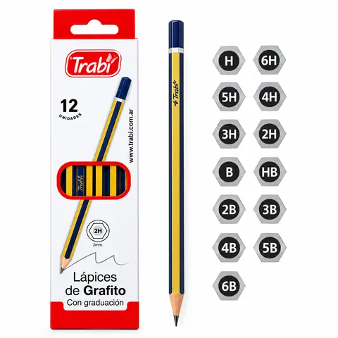 Lapiz Trabi x12 Grafito Madera Graduado Hexagonal