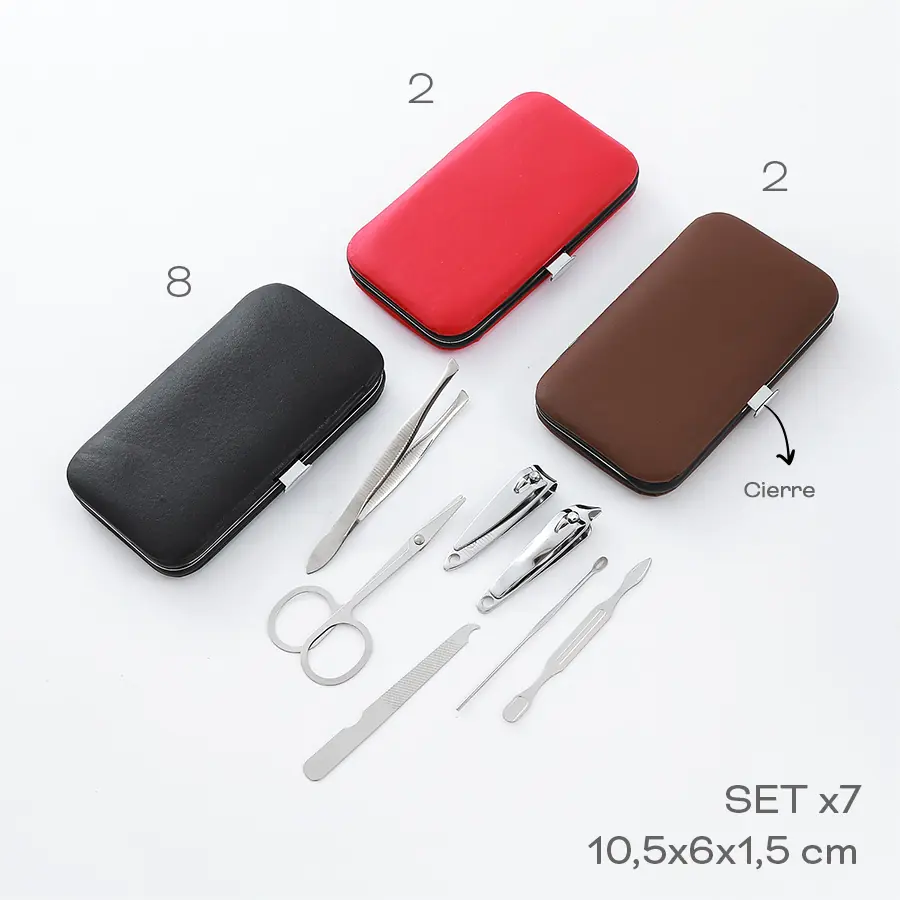 Set Manicuria 10,5cm 6cm 1,5cm Acero + PU Set x 7 Cierre