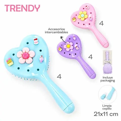 Cepillo Trendy Acces Intercambiables 21cm 11cm Corazon Limpia Cepillo Packaging