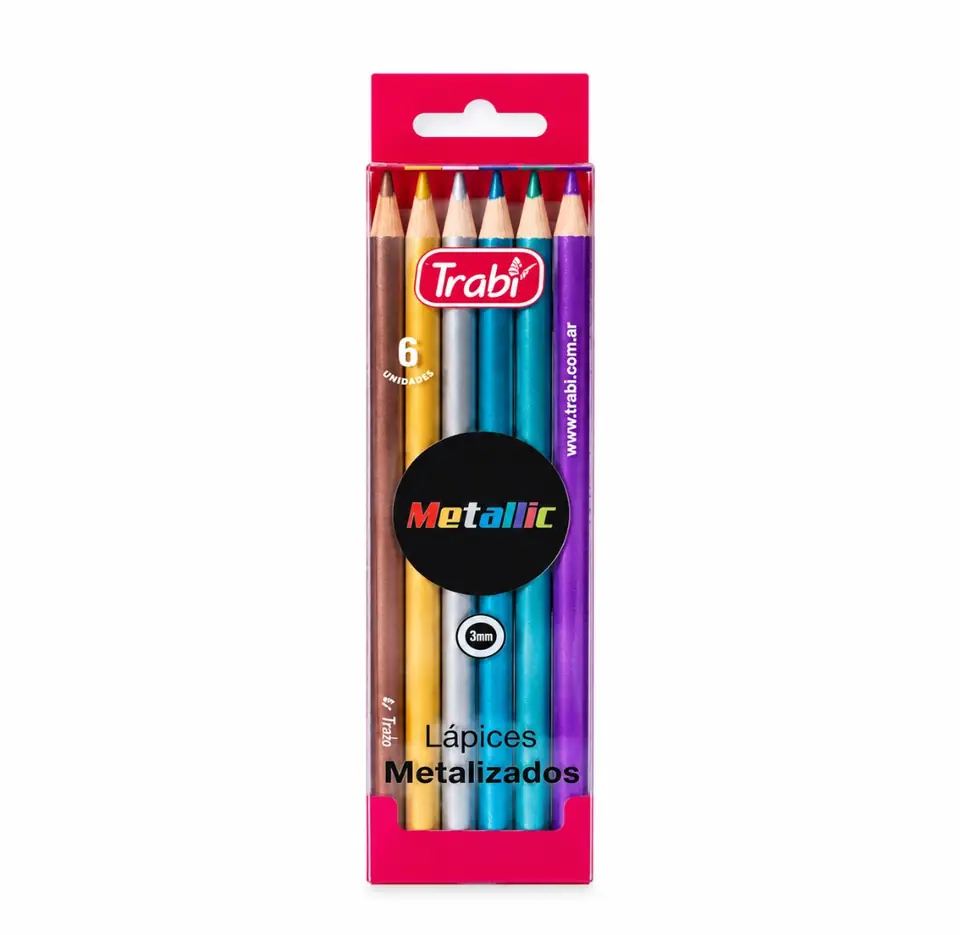 Lapiz Trabi Madera Metalico Surt x6 Largo Redondo Estuche Pet