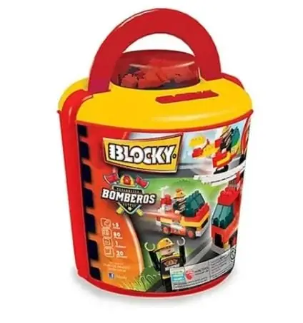 Blocky Balde Bomberos X 100 Piezas + Muñeco Y Stickers