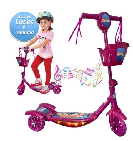 Monopatín Infantil Luces Y Sonido C/ Canasto 3 Ruedas