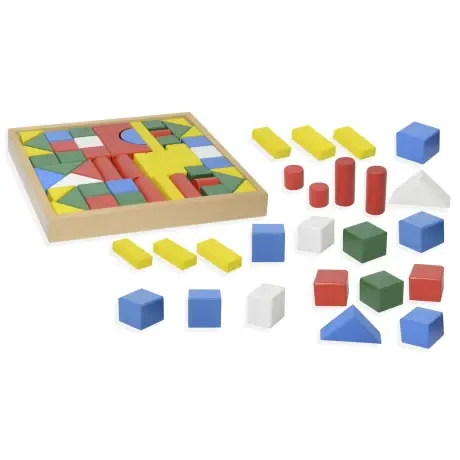 Bloques de madera en caja - 48 piezas - Formas Geométricas