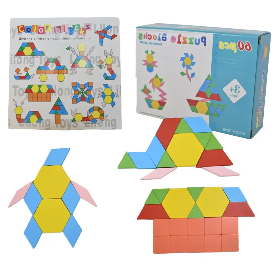 Piezas de madera x 60  - Bloques para Puzzle - TANGRAM